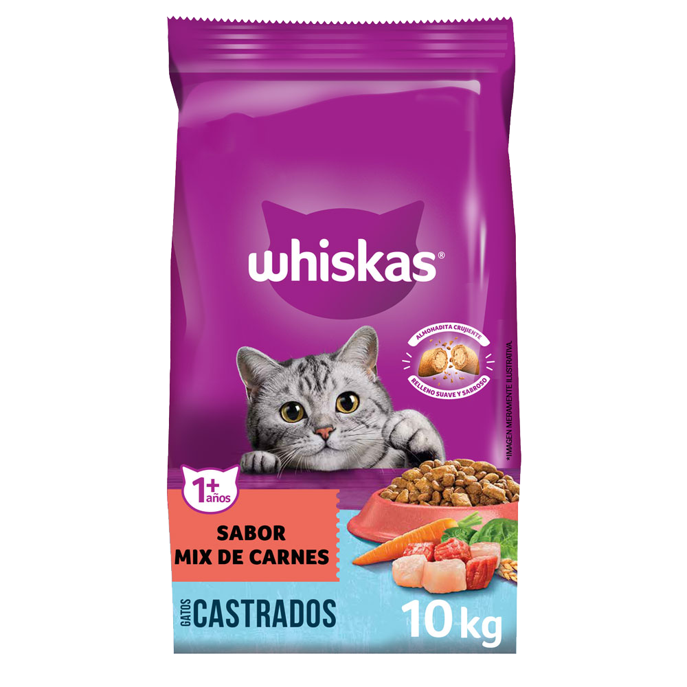 whiskas alimento seco para gatos castrados mix carne